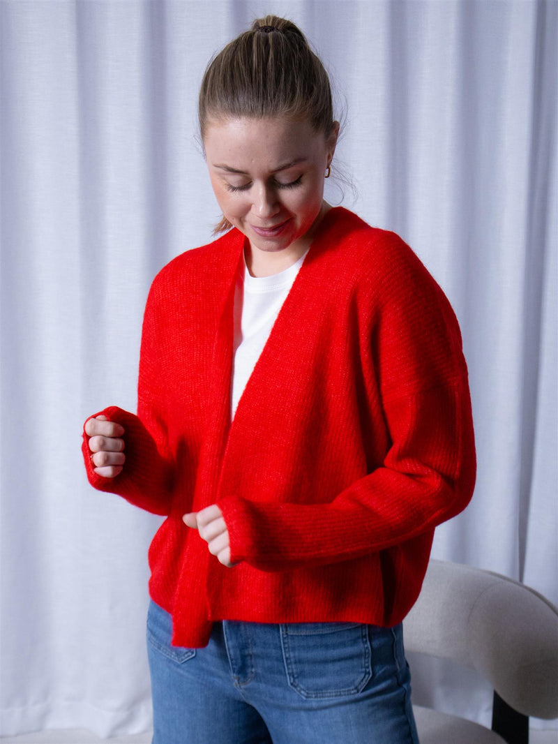 Mos Mosh Thora Relax Knit Cardigan Chinese Red