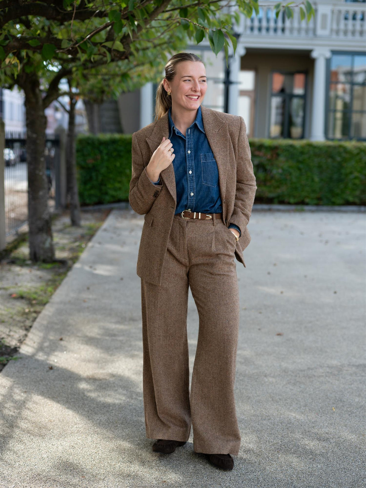 Ava Herringbone Trouser Cognac