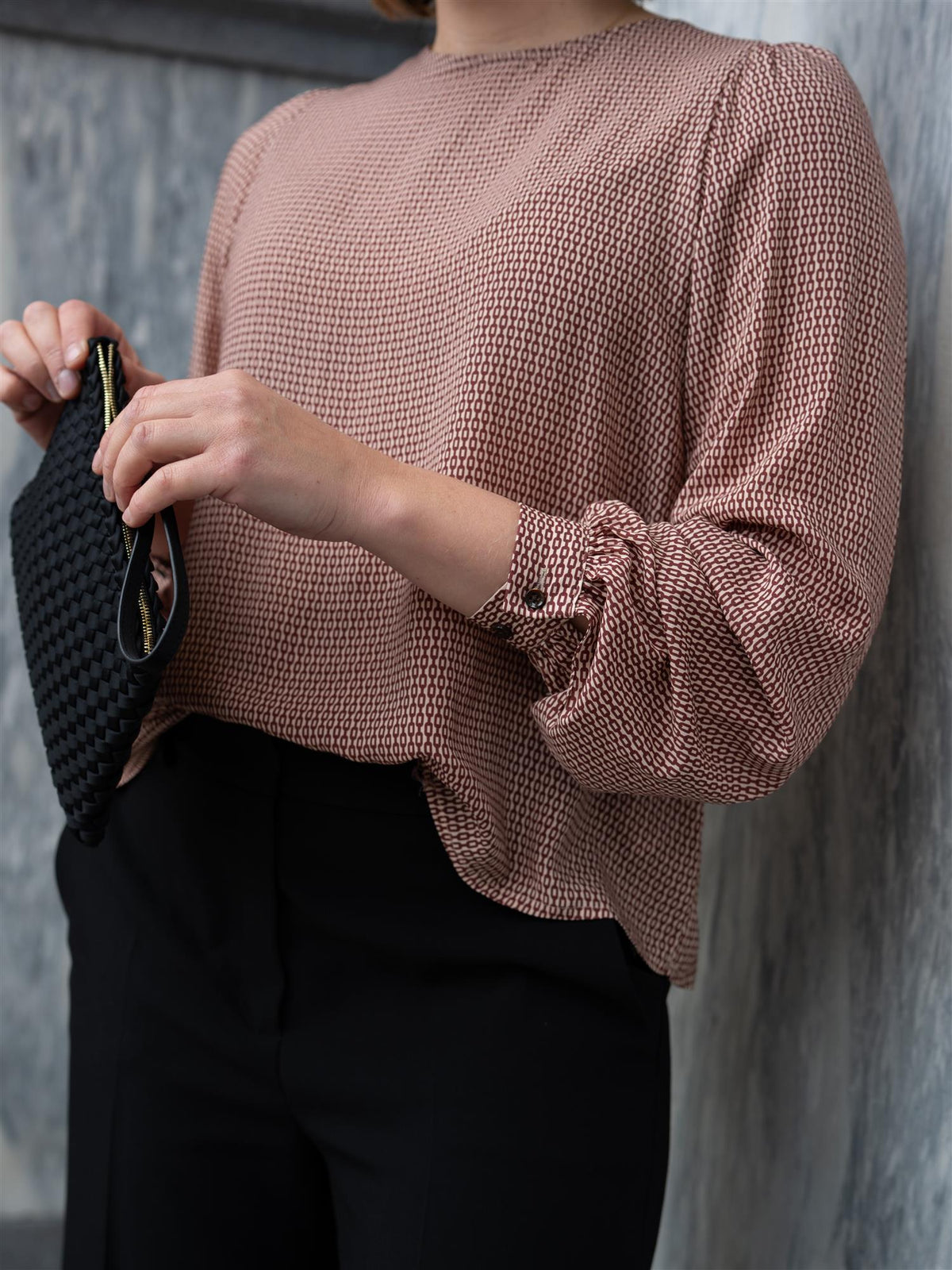 Carmen Blouse Long Puff Sleeve Dark Red