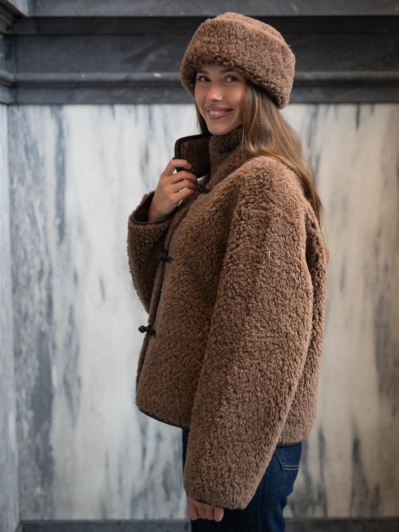 Christian Aks Zola Lamb Fur Jacket Cappucino