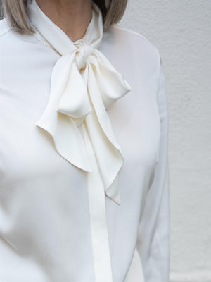 Stenströms Selma Blouse Bowtie Flyfront Offwhite