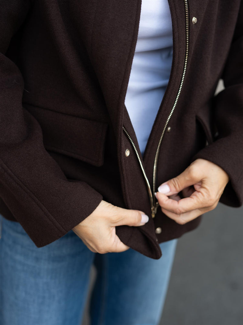 Gant Short Wool Jacket With Zip Deep Brown