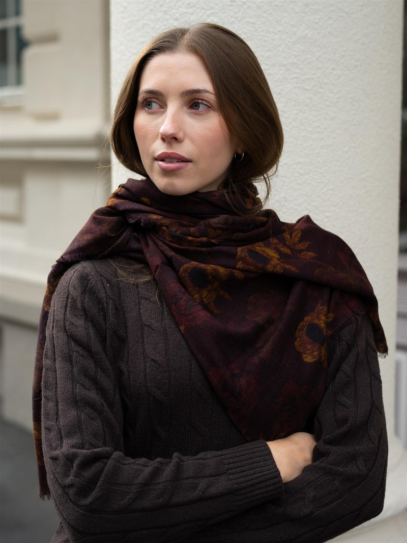 Beck Söndergaard Magna Flower Siw Scarf Chocolate Brown