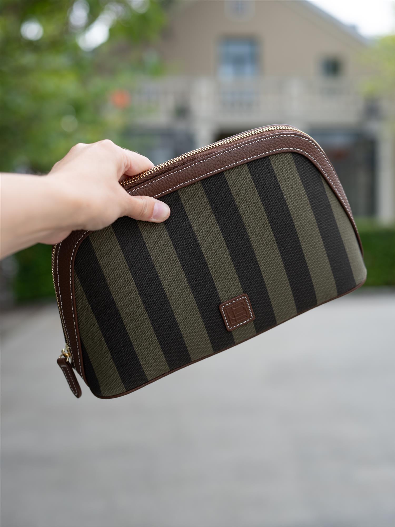 Cosmetic Pouch Large Green Stripe