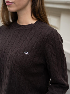 Gant Lambswool Cable C-Neck Deep Brown