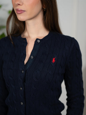 Polo Cable-Knit Cotton Crewneck Cardigan Hunter Navy