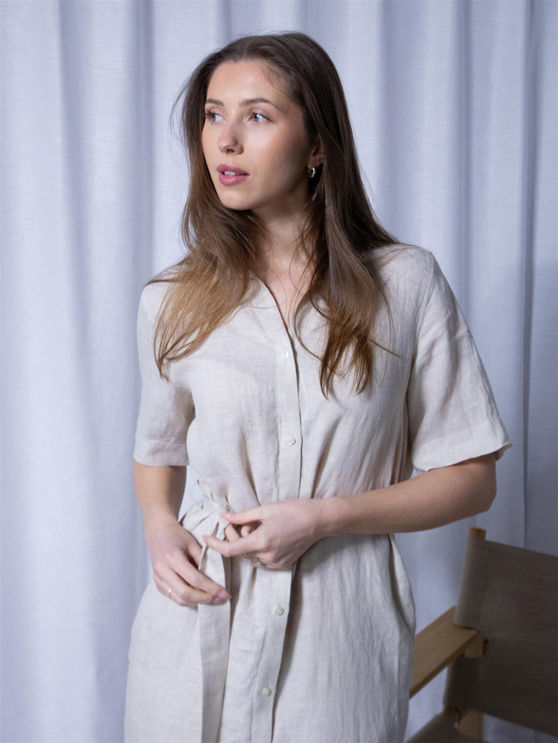 Gant Reg Linen SS Shirt Dress Dry Sand