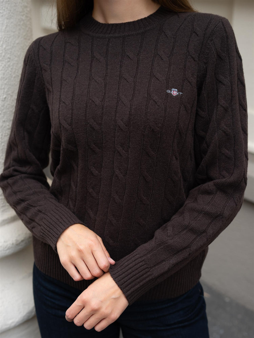 Gant Lambswool Cable C-Neck Deep Brown