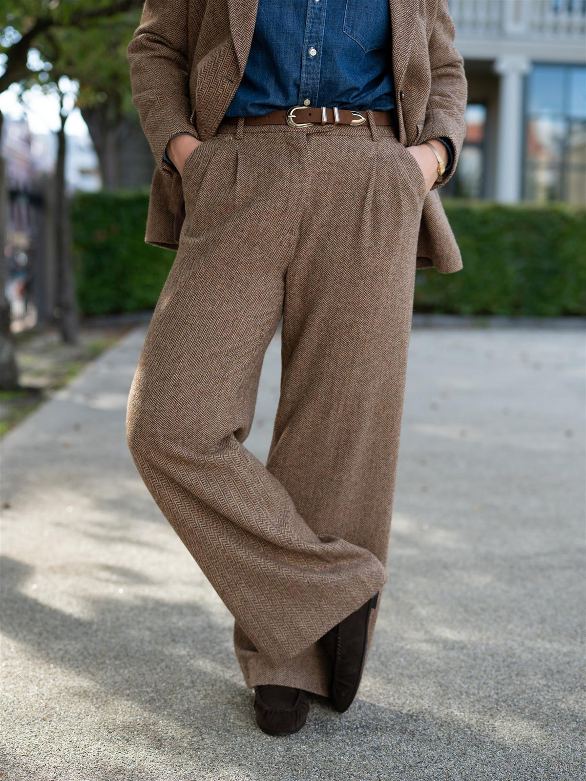Ava Herringbone Trouser Cognac
