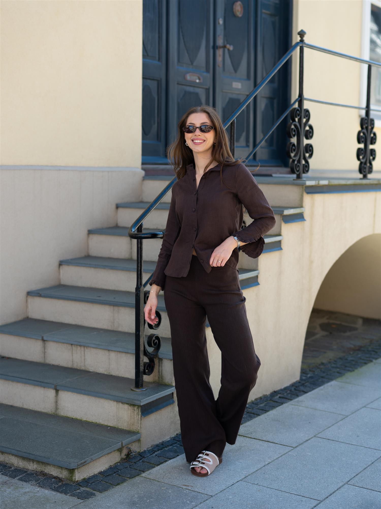 Ella&il Clarion Linen Shirt Dark Brown