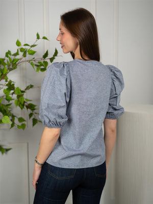 Ella&il Anna Linen Top Denim Blue