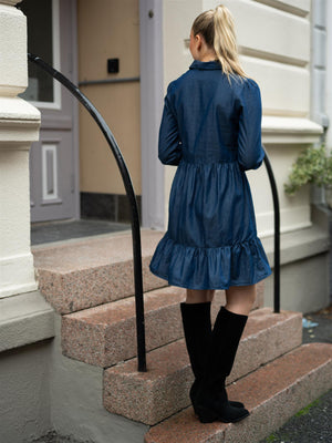 Lexington Denim Frill Tunic Dress Medium Blue