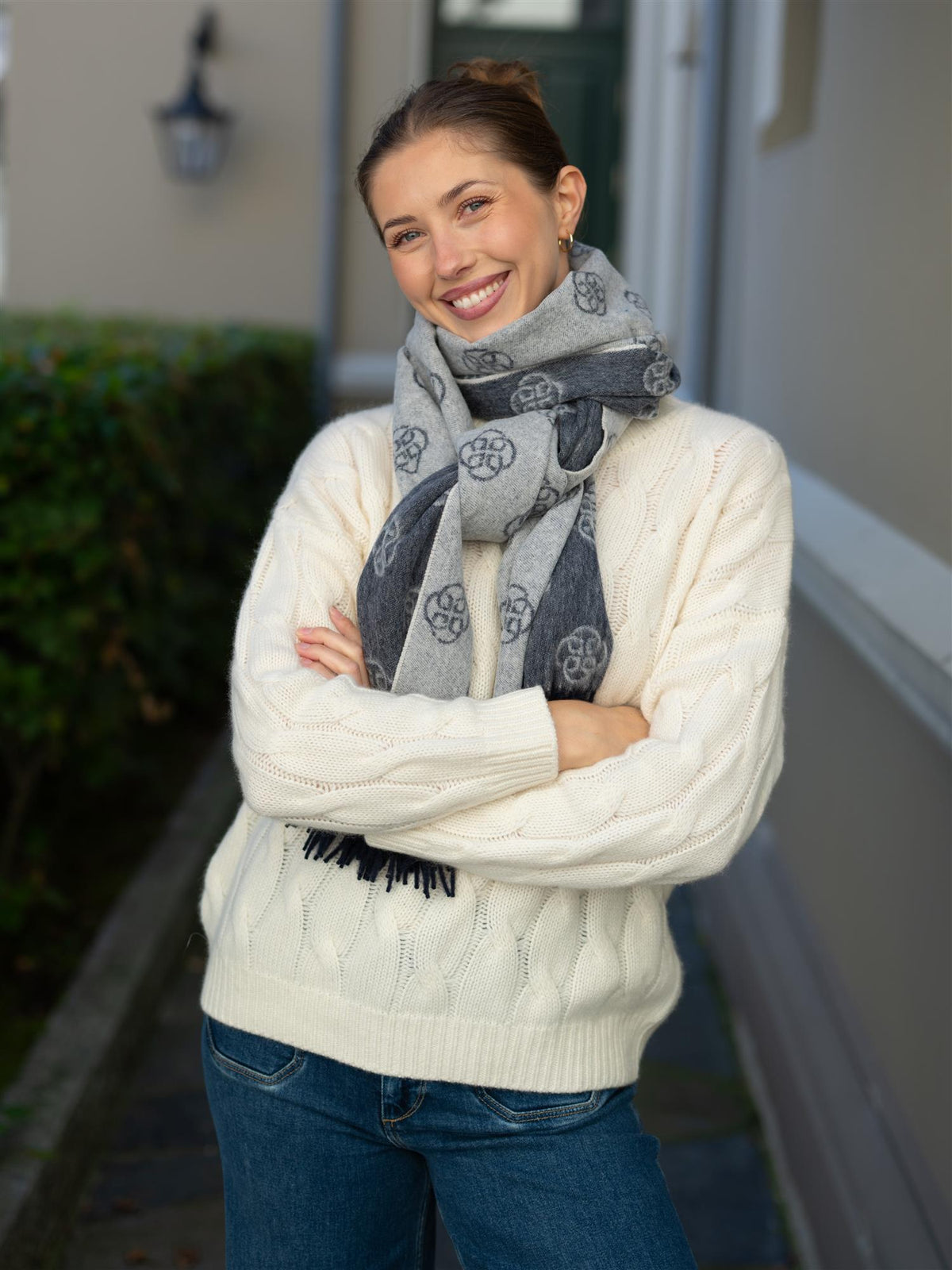 Monogram Wool Scarf Evening Blue