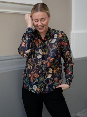 Gant Reg Floral Print Cot Silk Shirt Evening Blue