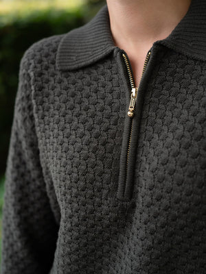 Gant Cotton Texture Half Zip Green Lagoon