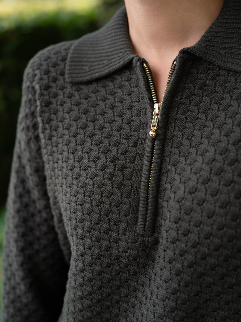 Gant Cotton Texture Half Zip Green Lagoon