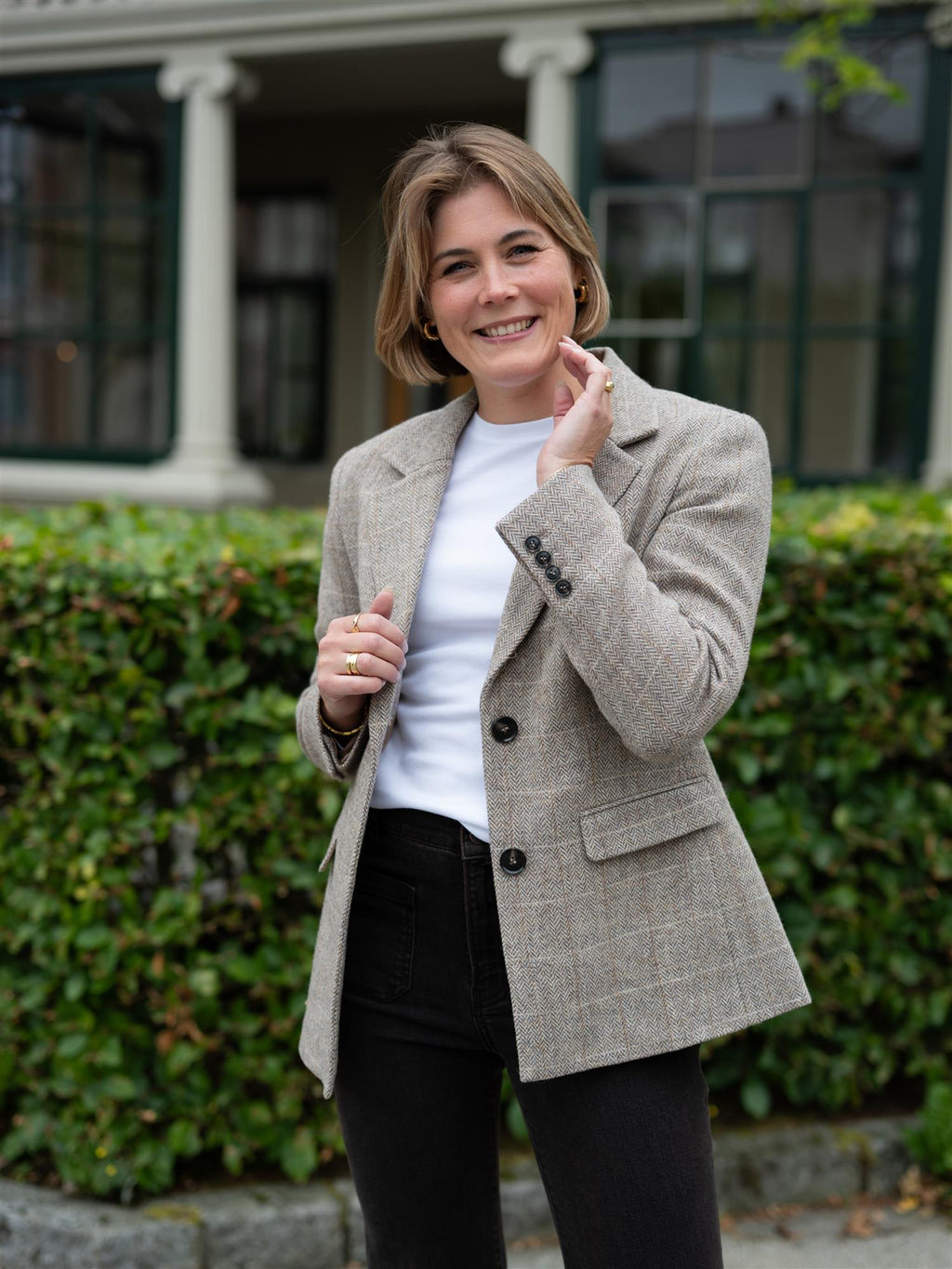 Camilla Pihl Brook Check Blazer Taupe Herringbo
