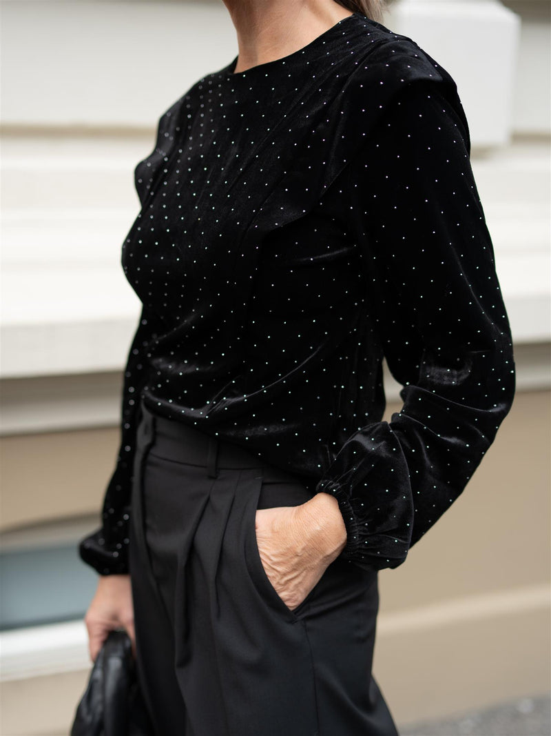 Ella&il Kendra Stud Velour Blouse Black