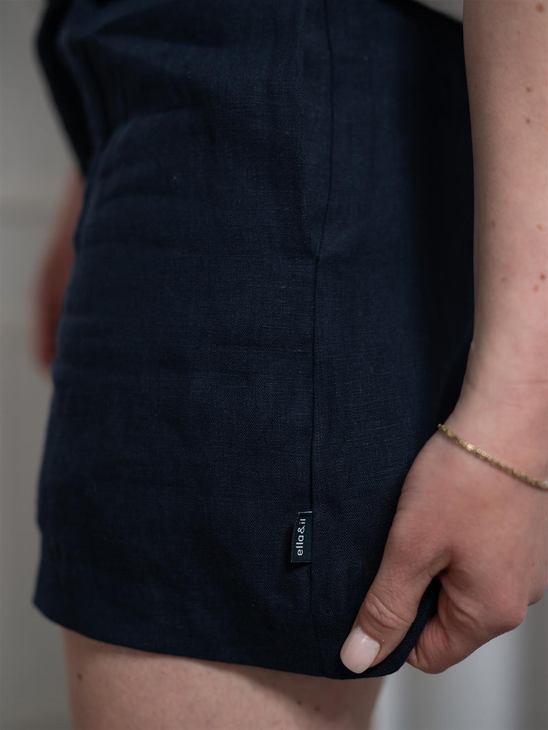 Ella&il Freya Solid Linen Shorts Navy