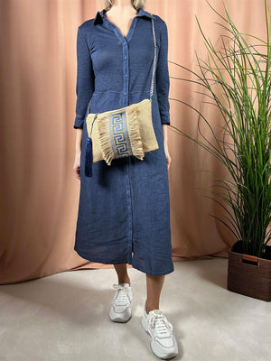 120% Lino Long Sleeve Woman Dress