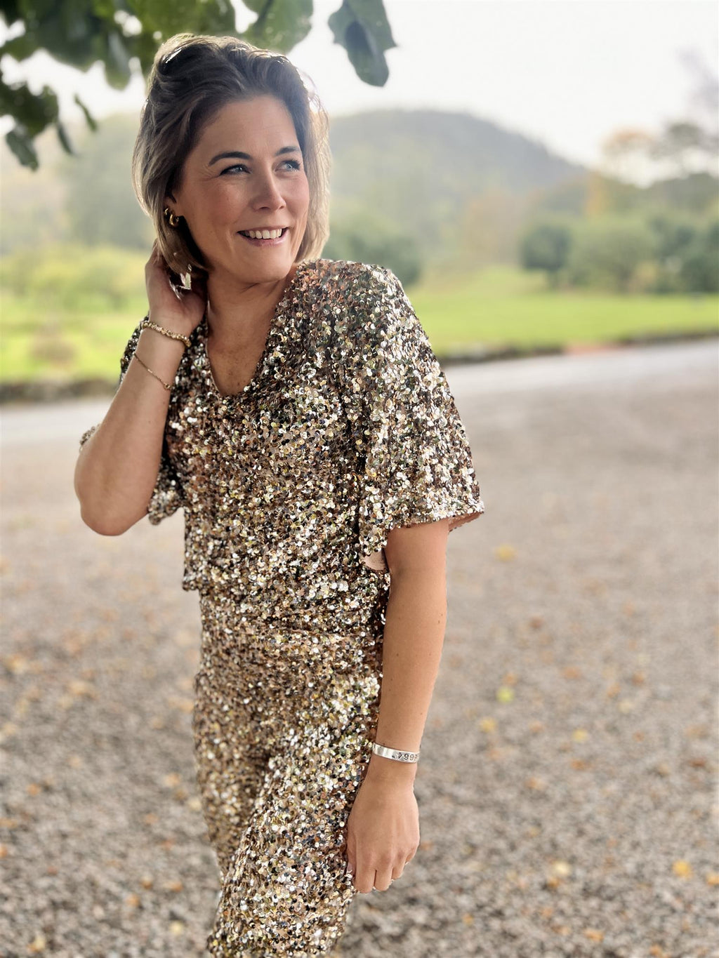 Camilla Pihl Tony Sequin Top Champagne